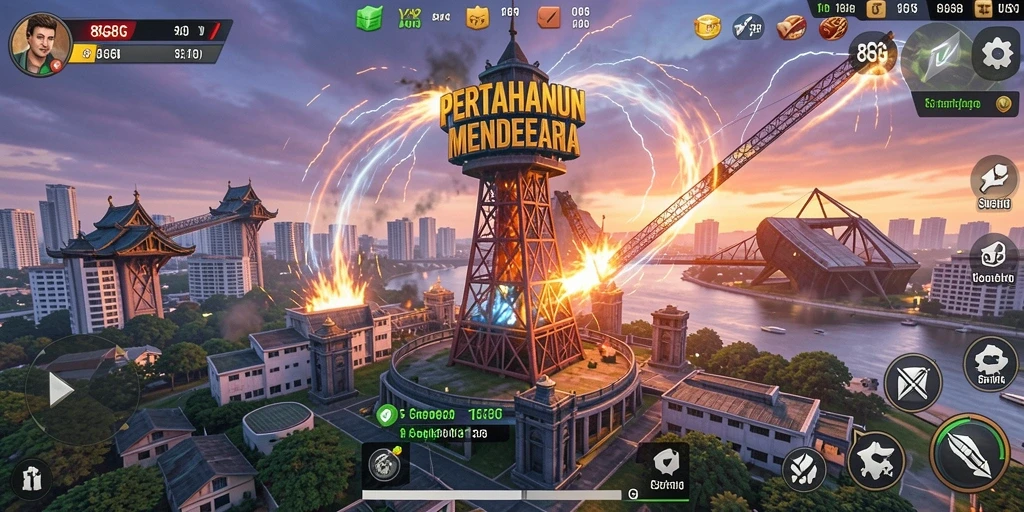 Screenshot utama 8G8G menunjukkan aksi intens di permainan Tower Defense.