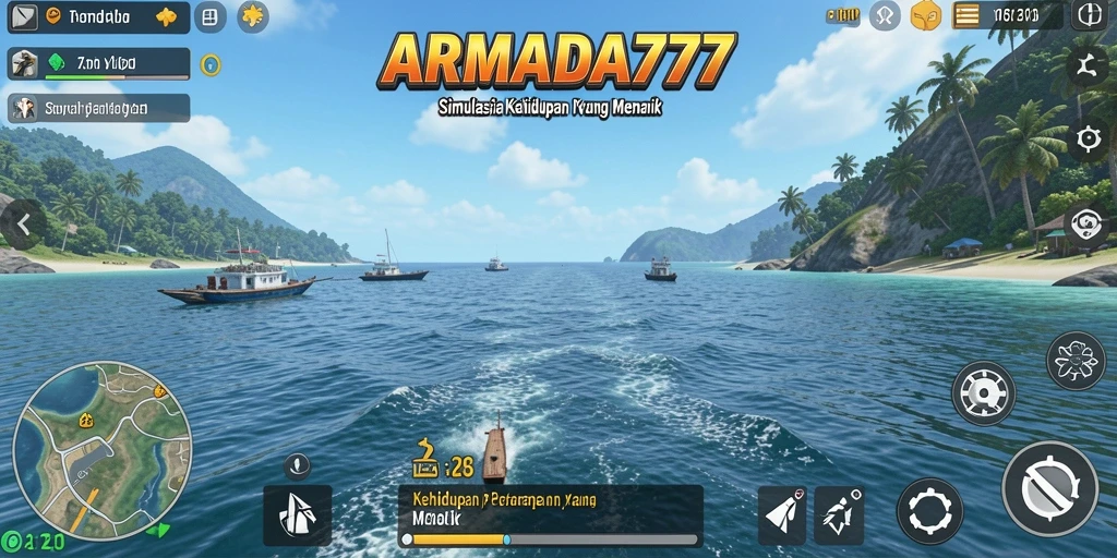 Screenshot gameplay ARMADA777 menunjukkan pengalaman simulasi perairan yang mendalam.