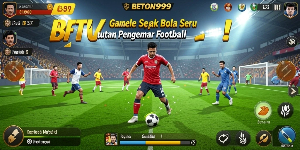 Tangkapan layar utama BETON999 menampilkan aksi mendebarkan di lapangan sepak bola.