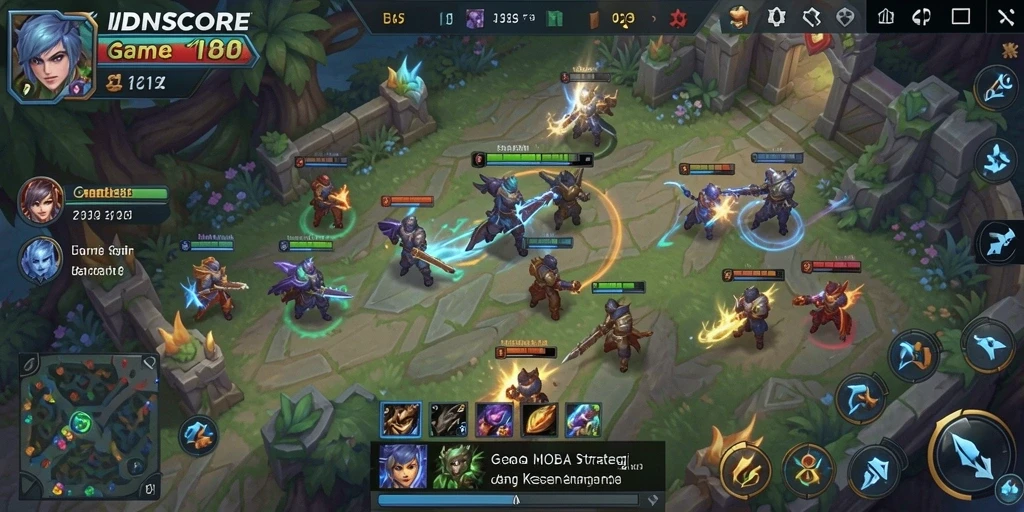 Tampilan gameplay MOBA IDNSCORE yang menegangkan dan strategis.