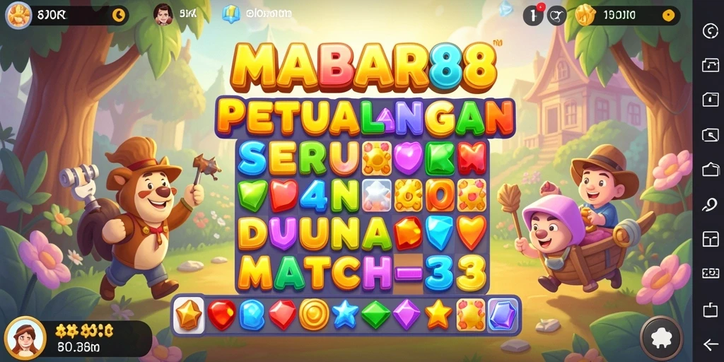 Tampilan gameplay seru dari MABAR88 dengan grafis permata berwarna-warni.