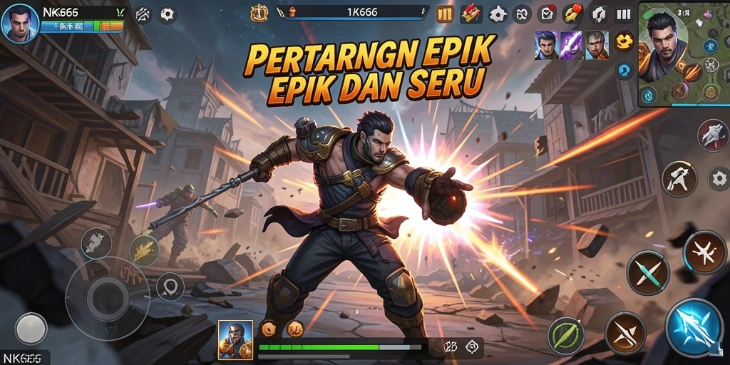 Tampilan aksi seru dalam gameplay NK666 saat bertarung.