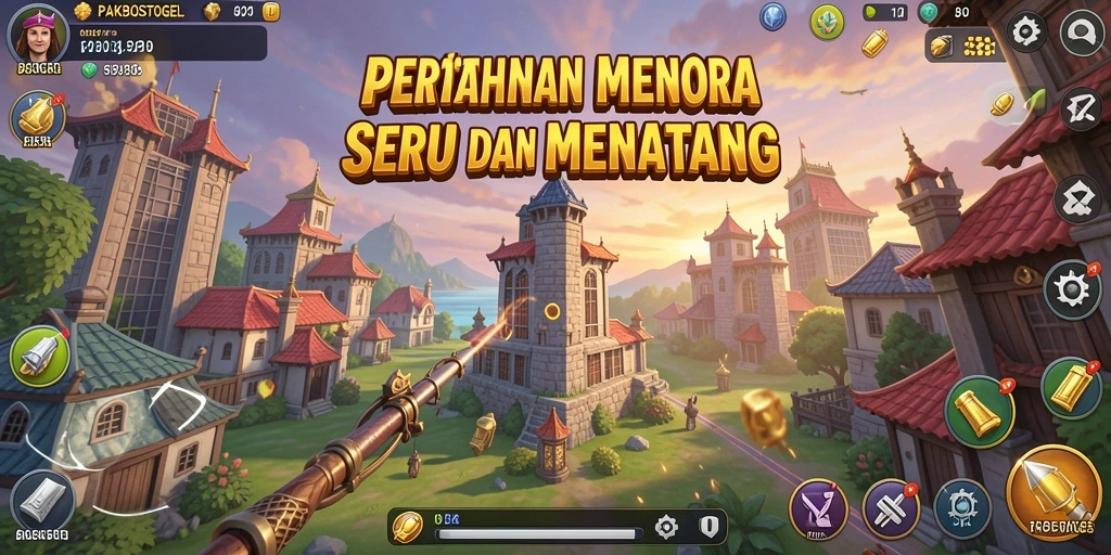 Tampilan gameplay PAKBOSTOGEL yang menegangkan saat mempertahankan menara.