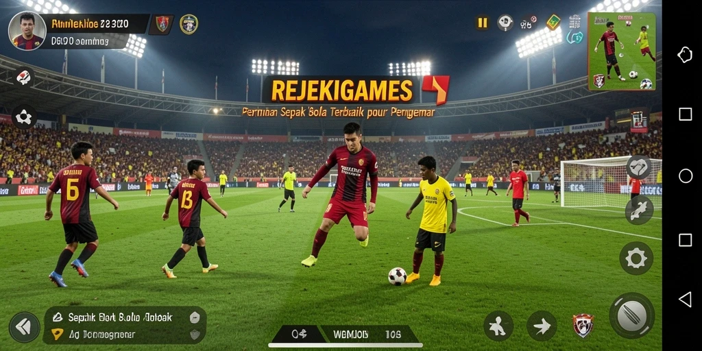 Screenshot gameplay REJEKIGAMES dengan aksi sepak bola yang mendebarkan.