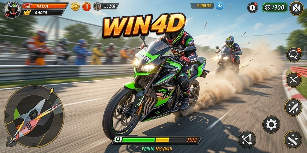 Gameplay seru dari balapan motor di WIN4D dengan grafis menakjubkan.