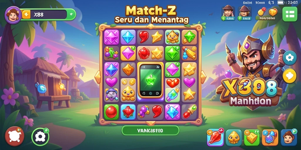 Tampilan gameplay X88 yang penuh warna dan seru dalam genre Match-3.
